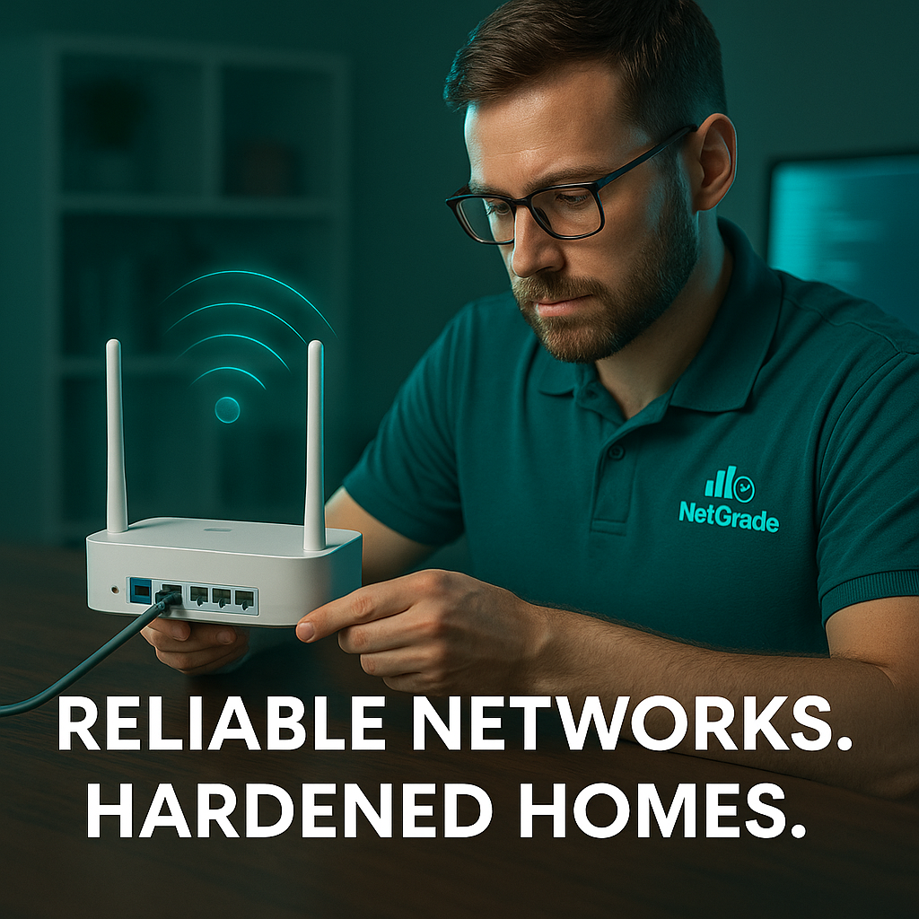 Technician installing a Wi-Fi router